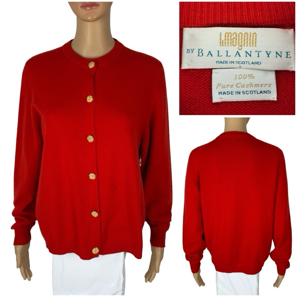 Ballantyne Scotland Cashmere Cardigan Gold Button Womens Large Sweater Vintage